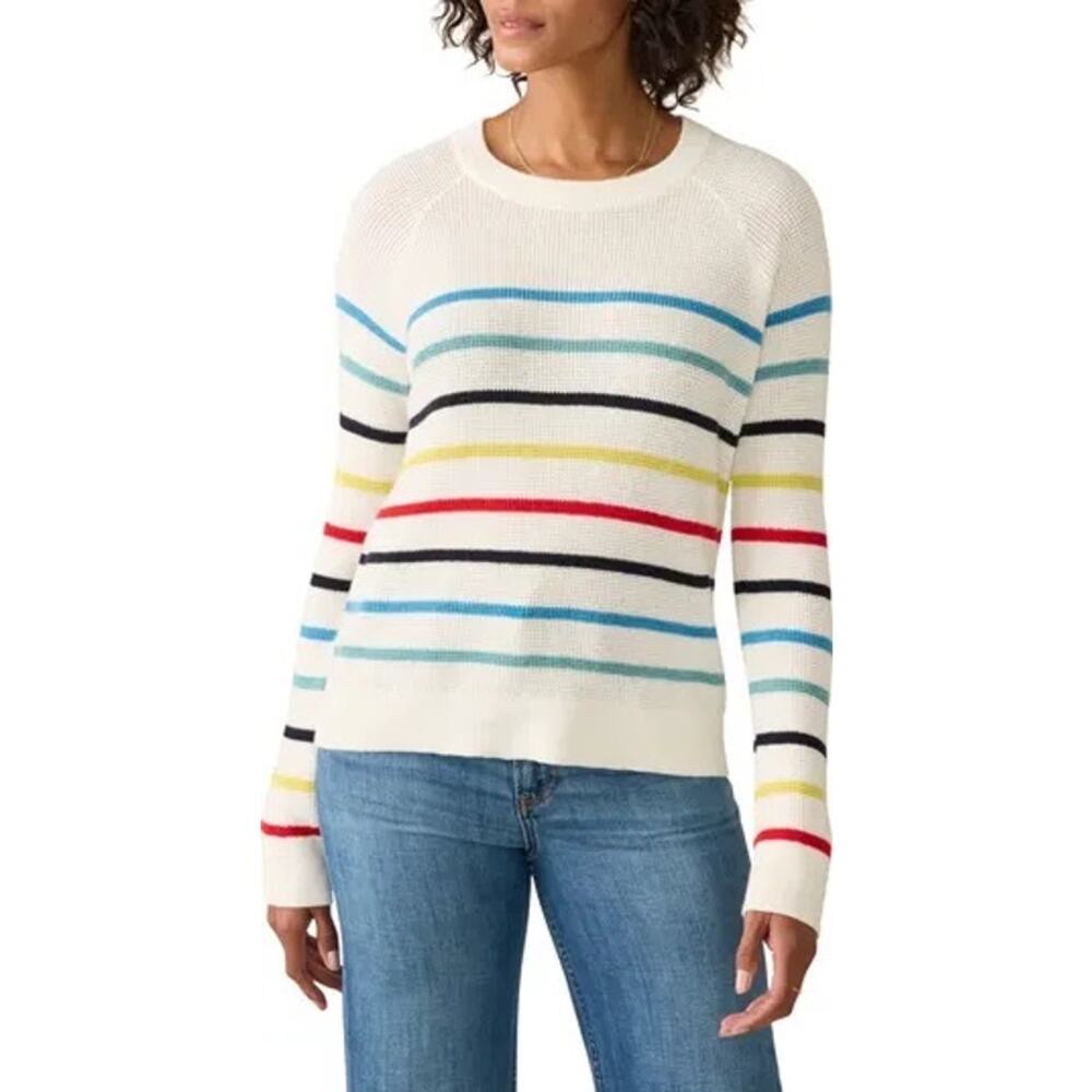 Faherty Throwback Stripe Waffle Knit Sweater - Organic Cotton & Cashmere - Small